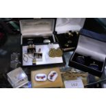 A job lot of costume jewellery cufflinks and shirt studs etc