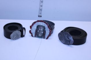 Three Native American Indian themed belts