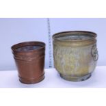 A vintage brass planter and a copper bucket. Shipping unavailable