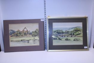 Two watercolours by Yorkshire artist Jane Pearson including Bolton Abbey and Burnsall