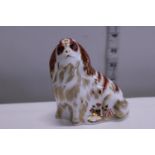 A boxed Royal Crown Derby paperweight with gold stopper, Cavalier King Charles Spaniel