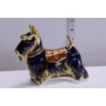 A boxed Royal Crown Derby paperweight with gold stopper, Scottish Terrier