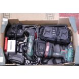 A selection of cordless power tools & assorted chargers etc. No shipping.
