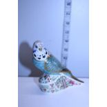 A boxed limited edition Royal Crown Derby paperweight with gold stopper & COA, Sky Blue Budgerigar