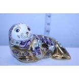 A boxed limited edition Royal Crown Derby paperweight with gold stopper & COA, Harbour Seal 2581/