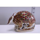 A boxed Royal Crown Derby paperweight with gold stopper 'Armadillo'