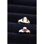 Two 9ct gold Claddagh rings 2.48g total weight Size L & M