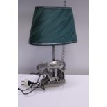 A good quality pewter base table lamp in the form of horses