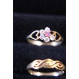 Two 9ct gold rings total weight 2.28g both size M1/2 (one missing stones)