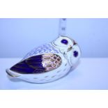 A boxed Royal Crown Derby paperweight with gold stopper, Owl