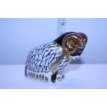 A boxed Royal Crown Derby paperweight with Silver stopper, Derby Ram