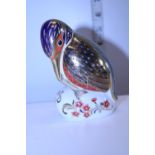 A boxed Royal Crown Derby paperweight with gold stopper, Kingfisher
