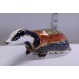 A boxed Royal Crown Derby paperweight with gold stopper, Moonlight Badger