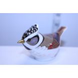 A Royal Crown Derby paperweight, crested tit signed with gold stopper
