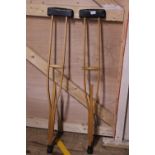A paid of vintage wooden crutches. Shipping unavailable