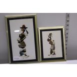 Two framed pieces of butterfly wing artwork 17cm by 27cm and 19 by 15cm