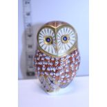 A Royal Crown Derby paperweight, Owl with silver stopper