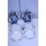 Eight Royal Worcester Kentmere saucers and plates and two Royal Worcester Avon Scenes teapots
