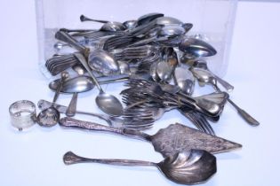 A job lot of assorted silver plated flat ware