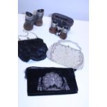 A selection of ladies evening purses and opera glasses
