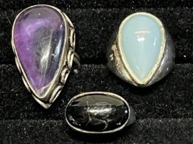 Three 925 agate/stone rings