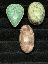 Three 925 agate/stone rings