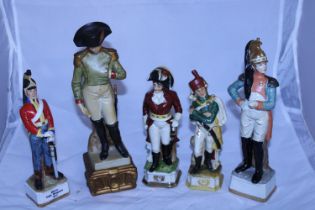 Five ceramic military figurines