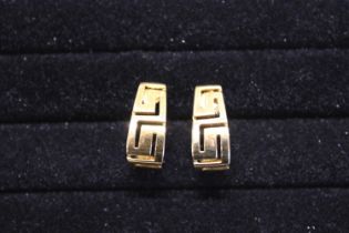 A pair of quality 14ct gold earrings in a Greek key design. 4.51 grams
