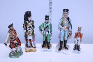 Five ceramic military figures