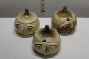 Three vintage Slyvac onion form lidded pots