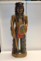 A large carved native Indian figure 1m tall, shipping unavailable