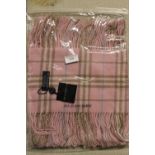 A new with tags Burberry 100% lambs wool pink long scarf with double tassels 150 x 37cm