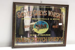 A vintage advertising mirror for Scot's Greys whiskey 50x66cm, shipping unavailable