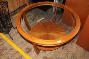 A mid century Nathan round glazed coffee table D90 x H46, shipping unavailable