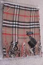 A new with tags Burberry 100% lambs wool tan shawl 206x70cm