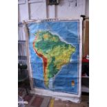 A large vintage wall hanging map of South America Shipping unavailable