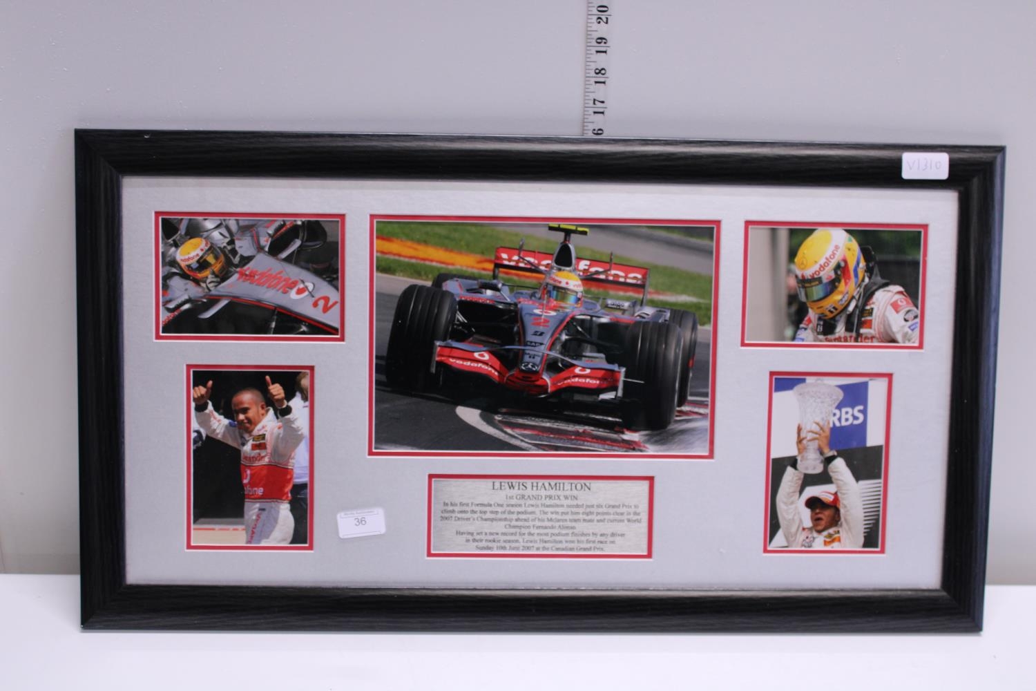 A framed Formula 1 Lewis Hamilton collage, shipping unavailable