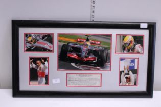 A framed Formula 1 Lewis Hamilton collage, shipping unavailable
