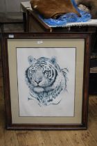 A large framed Tiger print by Guy Coheleach entitled 'Siberian Hunter' Shipping unavailable