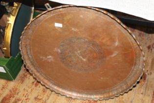 A large antique solid copper tray d70cm, shipping unavailable