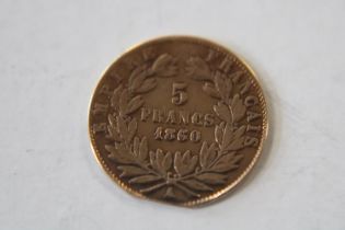 A 1860 Napoleon III five franc gold coin 1.53g