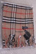 A new with tags Burberry 100% lambs wool tan shawl 206x70cm