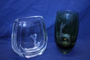 Two pieces of etched art glass
