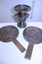 A Bronze Japanese vase signed 宗甫 and two Chinese mirrors
