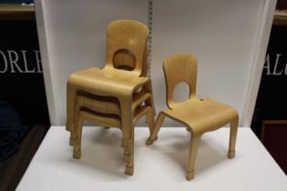 Four vintage community plywood nursery chairs, shipping unavailable