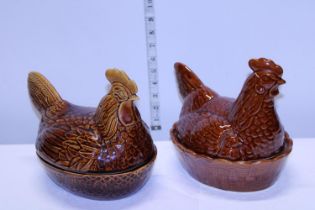 Two ceramic chicken form egg baskets shipping unavailable