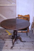 A Georgian flip top oak breakfast table D85cm, shipping unavailable