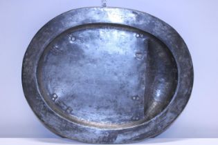 A large antique 18th century copper and silvered meat platter. Shipping not available.