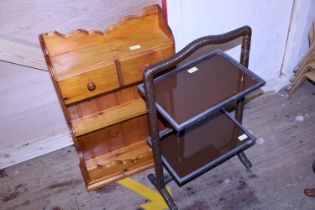 A vintage pine shelf and drawer unit and a cake stand shipping unavailable