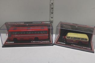Two boxed limited edition Corgi die-cast bus models